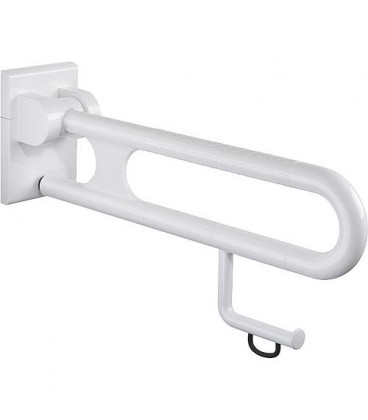 Barre d'appui rabattable blanche 850 mm, avec porte-rouleau et systeme de frein, nylon