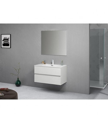 Kit meuble de salle de bain Kora couleur frene blanc avec eclairage LED