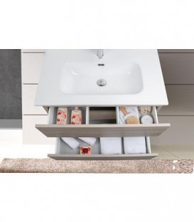 Kit meuble de salle de bain Kora couleur frene blanc avec eclairage LED