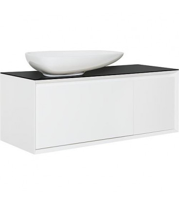 Meuble sous vasque,vasque ceramqique blanc brillant,avec tablette noire lxHxP : 1090x546x460 mm - 2 tiroirs