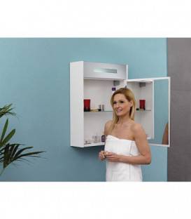 Armoire a miroir avec cache lumineux, blanc brillant, 1 porte butee droite, 600x750x188mm