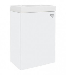 meuble sous-vasque ELYP + une porte + vasque fonte mineral,butée gauche blanc brillant, 400x609x220mm