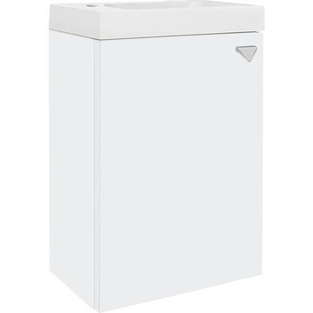 meuble sous-vasque ELYP + une porte + vasque fonte mineral,butée gauche blanc brillant, 400x609x220mm