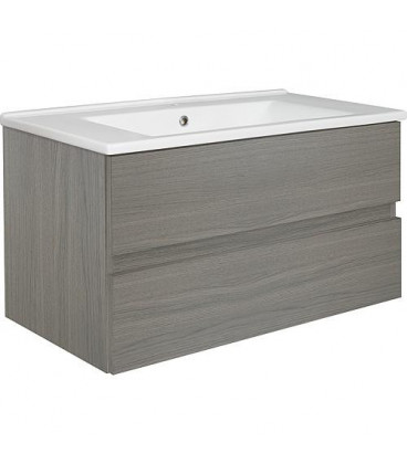 Meuble sous vasque + vasque céramique EGAN, Ulme gris, 2 tiroirs, 853x466x455mm