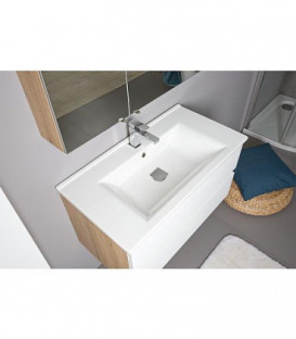 Meuble sous vasque + vasque céramique EGAN, blanc mat, Asteiche 2 tiroirs, 853x466x455mm