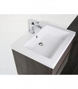 Meuble sous vasque+vasque fonte minéral ELAI, chane foncé décor 2 tiroirs, 610x550x510mm