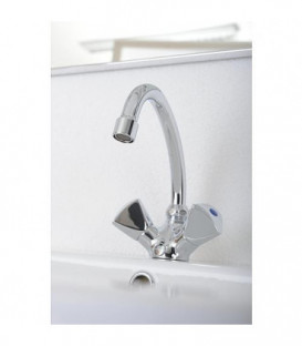 Mitigeur lavabo 2 poignées ETOU Chromé - chainette escamotable saillie 134mm