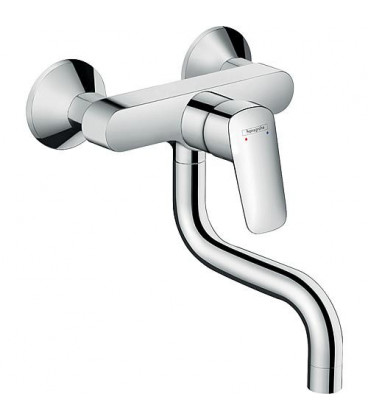 Mitigeur d'evier mural Hansgrohe Logis M31, plage pivotement 180° saillie 150mm, chrome