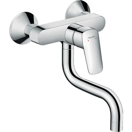 Mitigeur d'evier mural Hansgrohe Logis M31, plage pivotement 180° saillie 150mm, chrome