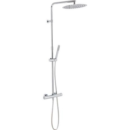 Colonne de douche ENZAN chrome pomme de douche et douchette baton avec mitigeur thermostatique