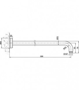 tube raccord mural tete de douche L : 500mm inox poli