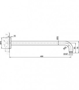 tube raacord mural pour tete de douche L : 400mm inox poli