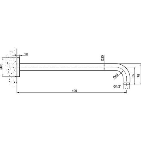 tube raacord mural pour tete de douche L : 400mm inox poli