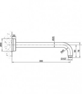 tube raccord mural pour tete de douche L : 300mm inox poli