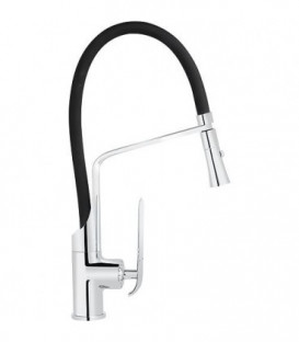 Mitigeur d'evier BUERO chrome flexible de douche en noir, entraxe 186mm