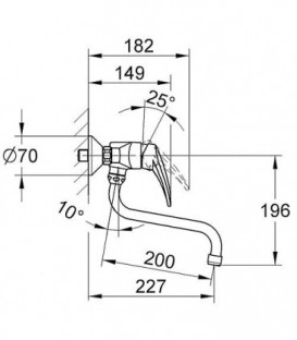 Swingo mitigeur d'evier mural avec tuyau d'ecoulement orientable Saillie total 227 mm