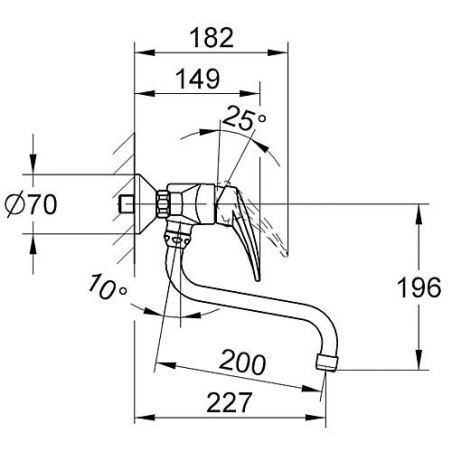 Swingo mitigeur d'evier mural avec tuyau d'ecoulement orientable Saillie total 227 mm