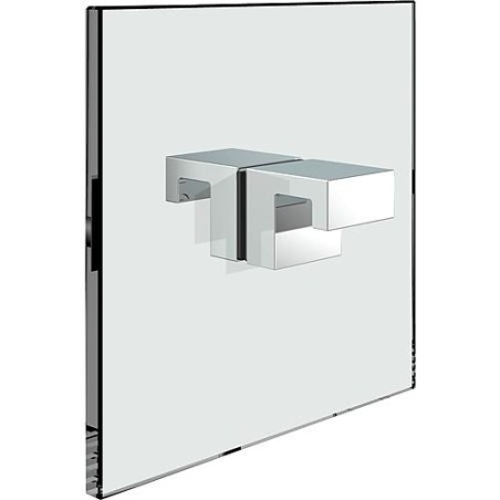 Bouton porte en verre, angle, bilatéral chromé brillant, trou verre 14 mm épaisseur 6-10 mm