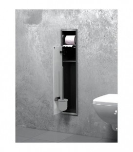 Niche murale WC, 1 porte blanche verr 1 casier dérouleur, 1 casier vide lxh : 180x825 mm Ouverture droite