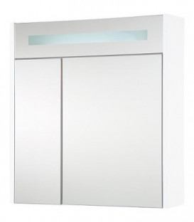 Armoire à glace + eclairage en visiere blanc brillant - 2 portes 700x750x188 mm