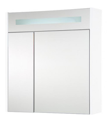 Armoire à glace + eclairage en visiere blanc brillant - 2 portes 700x750x188 mm