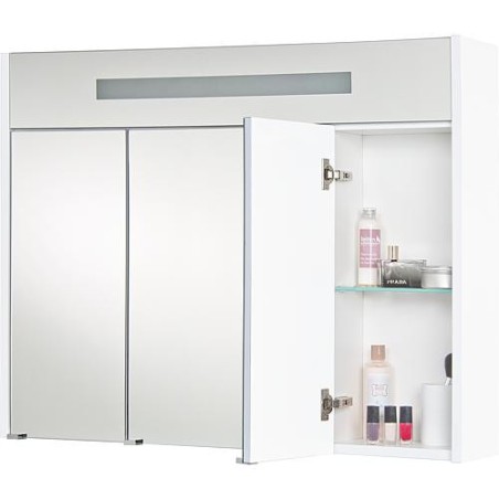 Armoire à glace + eclairage en visiere blanc brillant - 3 portes 950x750x188mm