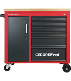 Servante GEDORE red avec 6 tiroirs et plan de travail en bois