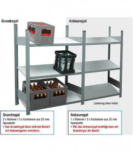 Rayonnage annexe caisse a bouteille avec 3 tablettes 25mm 150kg de charge par compartiment