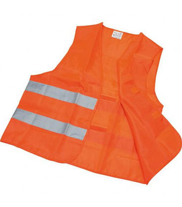 Gilet fluorescent de securite EN 471 100% Polyester 2 bandes reflectrices rouge-orange