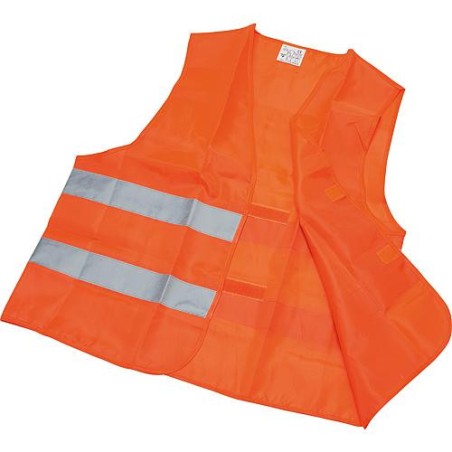 Gilet fluorescent de securite EN 471 100% Polyester 2 bandes reflectrices rouge-orange