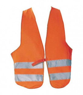 Gilet fluorescent de securite EN 471 100% Polyester 2 bandes reflectrices rouge-orange