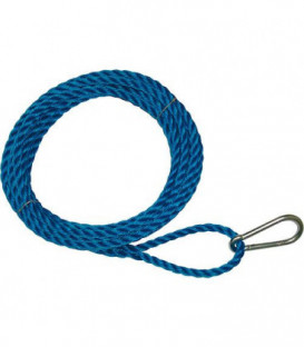 Corde pour montage, boucle d'un cote avec mousqueton, autre bout lisse polypropylene bleu, 20 mm, L 15 m