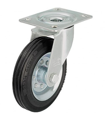 Roue de guidage caoutchouc av jante LE-VE 100R, charge limite 70 kg Roue diam. 100mm, dim plaque 100x85mm