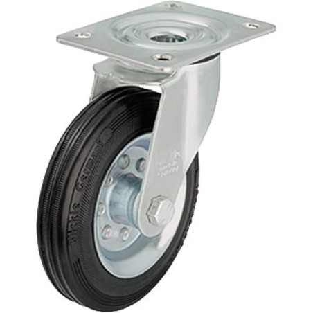 Roue de guidage caoutchouc av jante LE-VE 100R, charge limite 70 kg Roue diam. 100mm, dim plaque 100x85mm