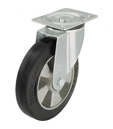 Roue de guidage poids lourd, caoutchouc L-ALEV 200K charge limite 400 kg roue diam. 200mm, dim plaque 140x110mm