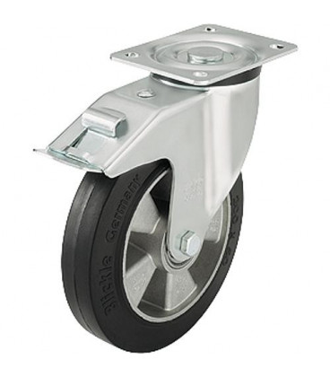 Roue de guidage poids lourd av blocage L-ALEV 125K-FI, charge 200 kg roue diam. 125mm, dim plaque 100x85mm