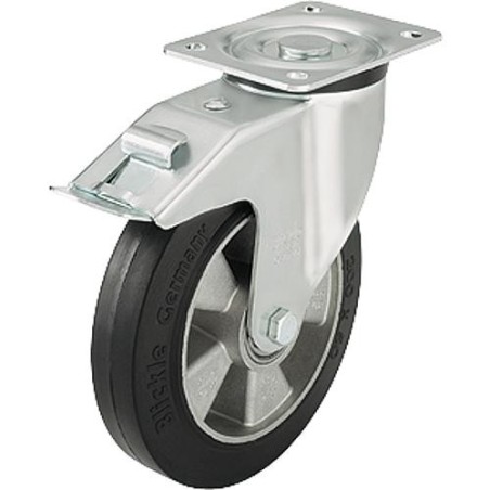 Roue de guidage poids lourd av blocage L-ALEV 100K-FI, charge 200kg roue diam. 100mm, dim plaque 100x85mm