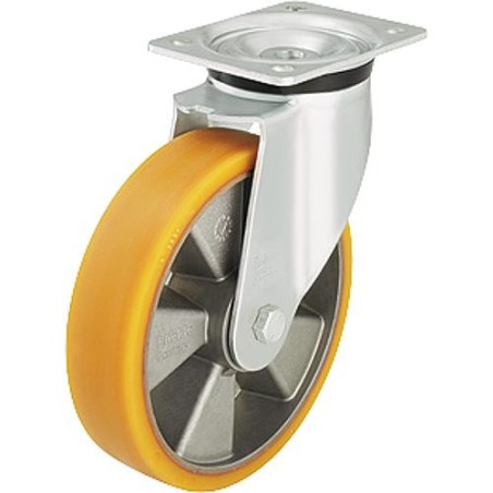 roue de guidage poids lourd PU/acier LK-ALTH 125K-3, charge 350 kg, roue diam. 125mm, dim plaque 140x110mm