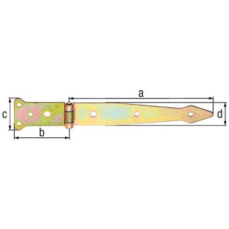 Penture charniere, 202x77x48mm jaune galva