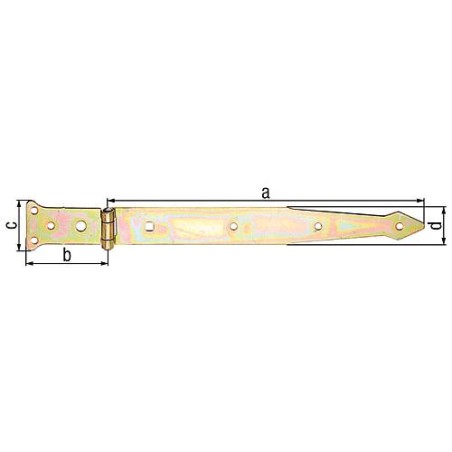 Penture charniere, 202x77x48mm jaune galva