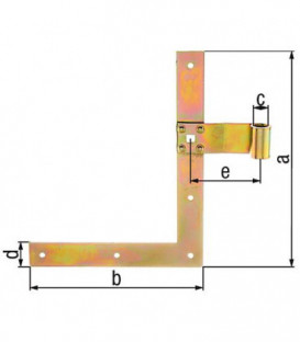 Penture équerre droit de volet, inferieur droit+superieur gauche, 250mm, diam. 13 mm, jaune galvanise