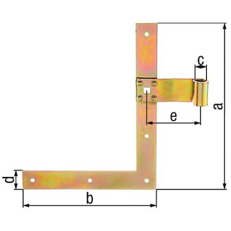 Penture équerre droit de volet, inferieur gauche+superieur droite 250mm, d : 13mm, jaune galvanise