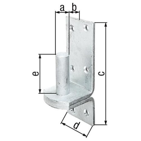 Gond sur platine, DI, diam. 20 mm 167 x 60 mm, galvanisé a chaud