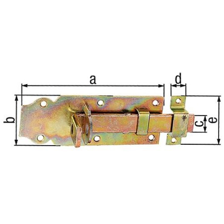 Verrou porte cadenas droit, avec passant fixe, 200x73mm jaune galva