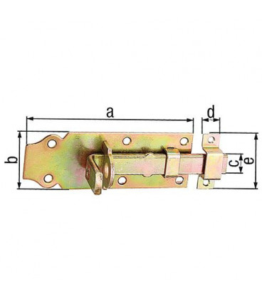 Verrou porte cadenas droit, avec passant fixe, 120x45mm jaune galva