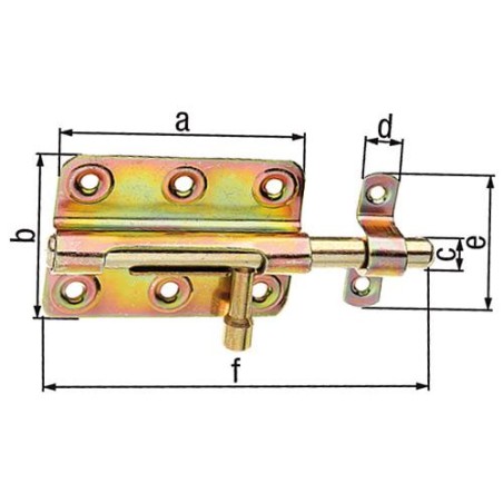 Verrou de box avec passant, 80x125mm, jaune zingué