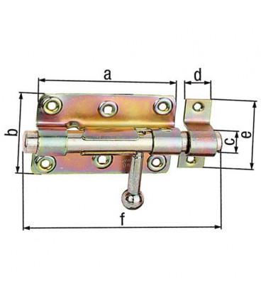 Verrou de box, porte cadenas, avec passant renforcé, 140x60mm jaune zingué