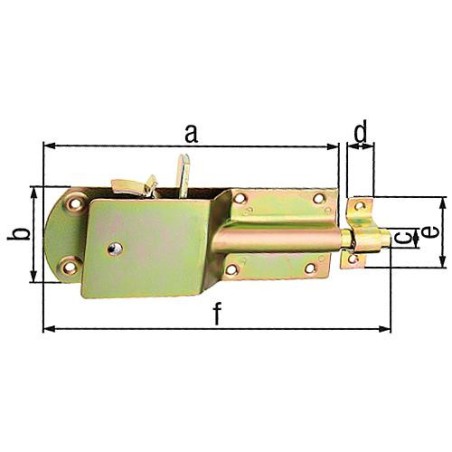 Verrou d'étable, avec passant 200mm, jaune galva