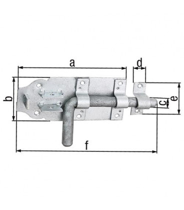 Verrou de box avec passant 210x70mm, galvanisé a chaud