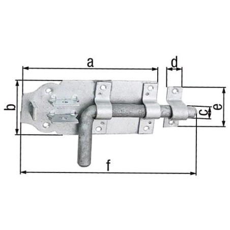 Verrou de box avec passant 210x70mm, galvanisé a chaud